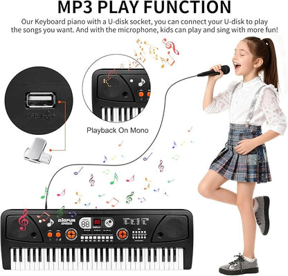Kids Keyboard Piano, 61 Keys Electric Piano Keyboard for Kids with Microphone MP3 Function Led Display Educational Musical Toys Birthday Xmas Gifts for Toddlers Boys Girls Ages 3 5 7 9 12