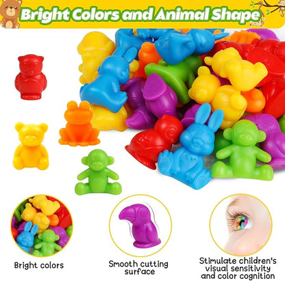 Counting Animals Color Sorting Matching Games with Sorting Bowls Montessori Sensory Early Educational Toys Learning Fine Motor Skill & Counting Math Toys Gift for 3 4 5 Year Old Boys Girls