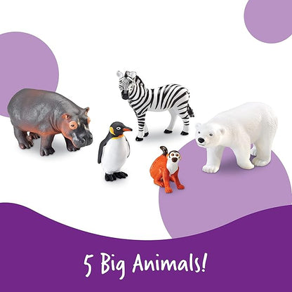 Learning Resources Jumbo Zoo Animals I Monkey, Penguin, Zebra, Polar Bear, and Hippo, 5 Animals, Ages 2+
