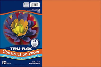 Tru-Ray® Heavyweight Construction Paper, Electric Orange, 12" x 18", 50 Sheets