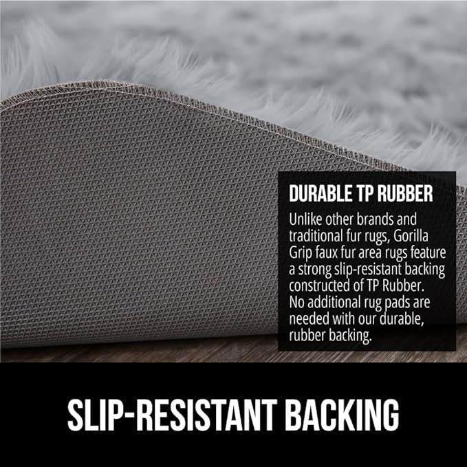 Gorilla Grip Fluffy Faux Fur Rug, 6x9, Machine Washable Soft Furry Area Rugs, Durable Rubber Backing, Plush Floor Carpets for Baby Nursery, Bedroom, Living Room Shag Carpet, Luxury Home Decor, Gray