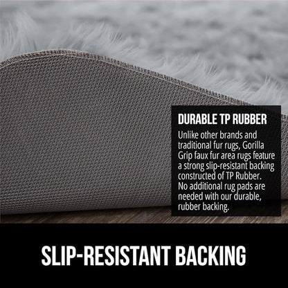 Gorilla Grip Fluffy Faux Fur Rug, Machine Washable Soft Furry Area Rugs, Rubber Backing, Plush Floor Carpets for Baby Nursery, Bedroom, Living Room Shag Carpet, Luxury Home Decor, 3x5, Gray
