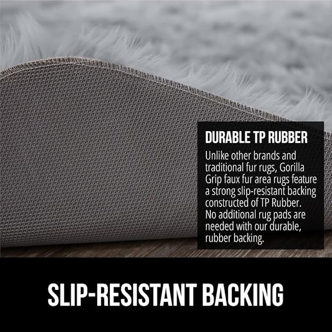 Gorilla Grip Fluffy Faux Fur Rug, Machine Washable Soft Furry Area Rugs, Rubber Backing, Plush Floor Carpets for Baby Nursery, Bedroom, Living Room Shag Carpet, Luxury Home Decor, 2x4, Gray