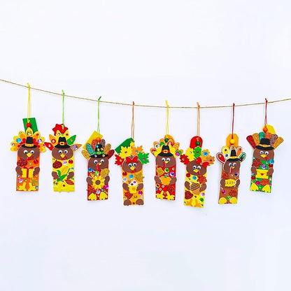 Winlyn 24 Sets Thanksgiving Turkey Craft Kits Fall Kids Crafts DIY Thanksgiving Turkey Bookmarks Art Sets Autumn Leaf Turkey Foam Stickers Arts and Crafts for Kids Party Favors Classroom Activities