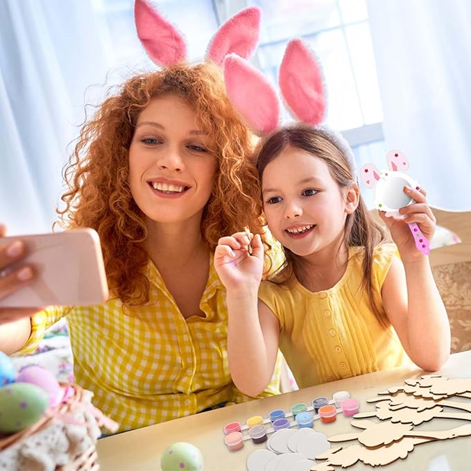 Fennoral 9 Pack Wooden Mirror Craft for Kids Decorate You Own Bunny Mirrors for Girls DIY Paint Wooden Hand Mirror for Art Activities Girls Birthday Gifts