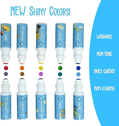 Washable Dot Markers for Kids with 2 Educational Activity Books | 10 Color Set (Boys)