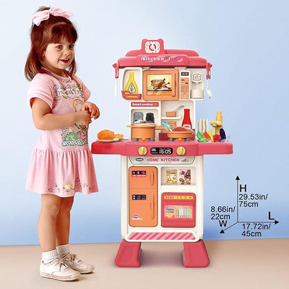 deAO Kids Kitchen Playset Toy with Sounds and Lights, Role Playing Game Pretend Food and Cooking Playset for Kids,35 PCS Kitchen Accessories Set for 3 4 5 Years Old Girls Boys