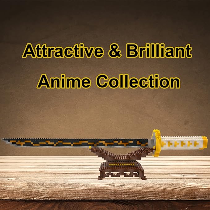 Demon Slayer Sword Building Kit, 19in Cosplay Anime Samurai Zenitsu Sword Building Blocks with Sword Stand, Demon Slayer Katana Sword Model Decor Building Brick Gift for Kid, Adult