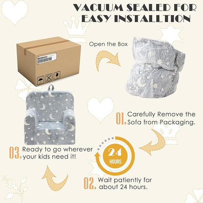 Snuggly-Soft Cuddly Toddler Plush Armchair for Boys and Girls Fuzzy Plush Kids Sofa Couch Reading Chair with Children Friendly Handle for Easy Movement & Double Pockets for Storage, Glowing Grey
