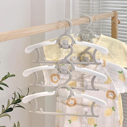 HGYZE Kid Hangers for Closet 50pcs, Grey Infant Clothes Hanger 11-14" Adjustable Plastic Baby Coat Hangers with Bear Hook, Non-Slip Children Outfit Hangers for Girl Boy Toddler Newborn Teen Clothing
