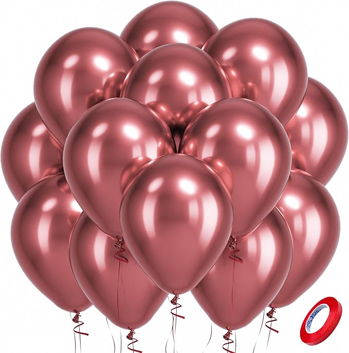 Bezente Metallic Red Latex Party Balloons - 100 Pack 12 inch Round Helium Chrome Red Balloons for Bachelorette Wedding Baby Shower Gender Reveal 1950s Party Decorations