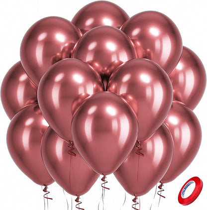 Bezente Metallic Red Latex Party Balloons - 100 Pack 12 inch Round Helium Chrome Red Balloons for Bachelorette Wedding Baby Shower Gender Reveal 1950s Party Decorations