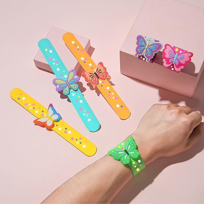 Butterfly Theme Slap Bracelets Party Favors-Butterfly Silicone Wristbands (6pack) for Boys&Girls Birthday&Butterfly Theme Party Supplies Carnival Prizes Suit Classroom Exchanging Gifts