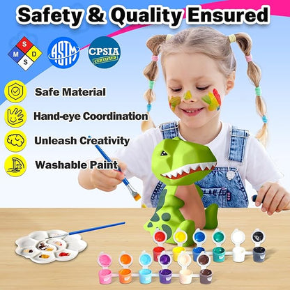 FUNZBO 4.3in Paint Your Own Dinosaur Lamp - Arts and Crafts Supplies Painting Kit for Kids Teens Adults, DIY Toys for Toddler Boy Girl Age 3 4 5 6 7 8 9 10 11 12 Birthday Easter Valentine Holiday Gift