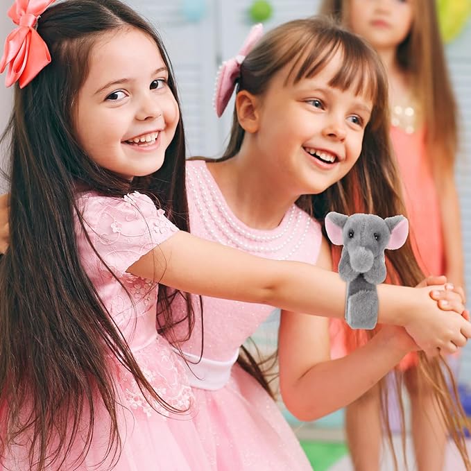 Abaodam Animal Slap Bracelet Elephant Slap Bracelet Plush Stuffed Animal Hugger Snap Wrist Band for Kids Birthday Party Gifts