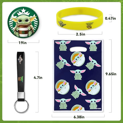 98Pcs Birthday Party Supplies, Baby birthday decorations Favors Set Include 12 Bracelets, 12 Button Pins, 12 Key Chains, 12 Gift Bags and 50 Stickers