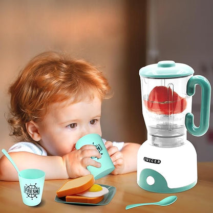 Kids Play Kitchen Accessories Toys Set, Pretend Play Kitchen Appliances Kit - Blender, Coffee Maker, Mixer, Toasters with Light & Sound, Playhouse Role Play Toy Gift for Girl Ages 3 4 5 6