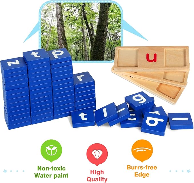 Learnign Toys for 2 3 4 5 6 Years Old Boys Girls, Wooden CVC Reading Spelling Game for Kids, Preschool Kindergarden Learning Activities, Educational Toys Gifts for 2-4 3-5 4-6 Year Old Kids