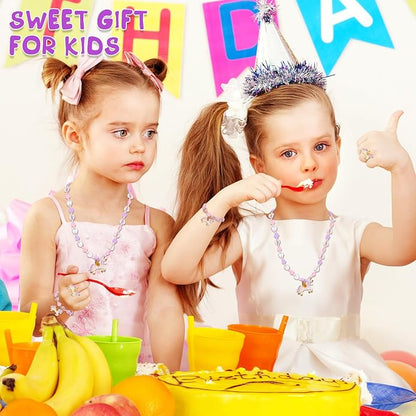 Todder Girls Jewelry Set,Girls Unicorn Necklace Ring Set,Girls Love Necklace Party Favors little Girls Pretend Dress up Play Jewelry,Children Unicorn Ring