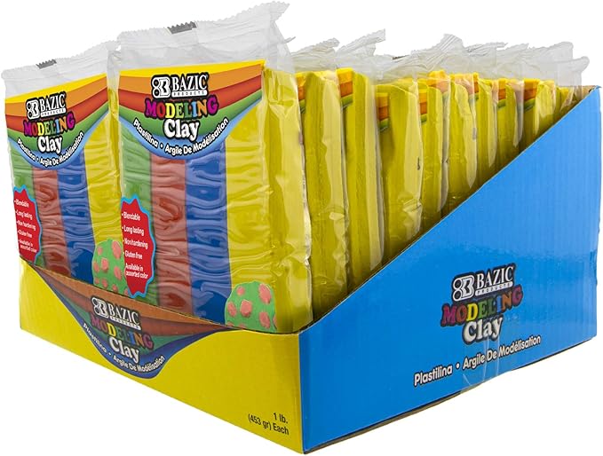 BAZIC Modeling Clay 4 Primary Color 1 LB, Light Dough Art Craft, Non Toxic Gift for Artist Kids Toddler Boys Girls, Bulk for Classroom, 24-Pack