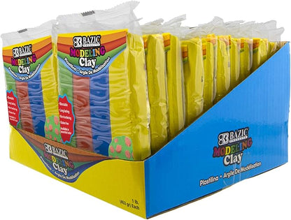 BAZIC Modeling Clay 4 Primary Color 1 LB, Light Dough Art Craft, Non Toxic Gift for Artist Kids Toddler Boys Girls, Bulk for Classroom, 24-Pack