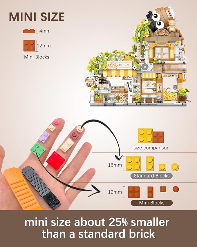 City Street View Bear Coffee Shop Building Blocks Set, MOC Creative Bear Animal Theme House, Simulation Architecture Construction Toy, Gifts Idea for Kids Adults (Mini Blocks 1077 pcs)