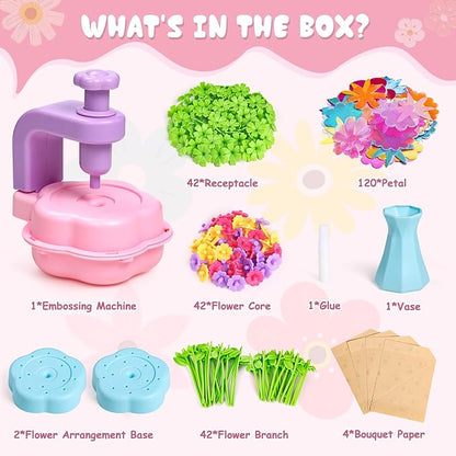Scvcid Fabric Bouquet Toys Include Extra Accessories Set, Arts and Crafts for Kids Ages 3-12, DIY Flower Craft Kits for Toddler, Birthday Gifts for 3 4 5 6 7 8 9 10+ Year Old Girls