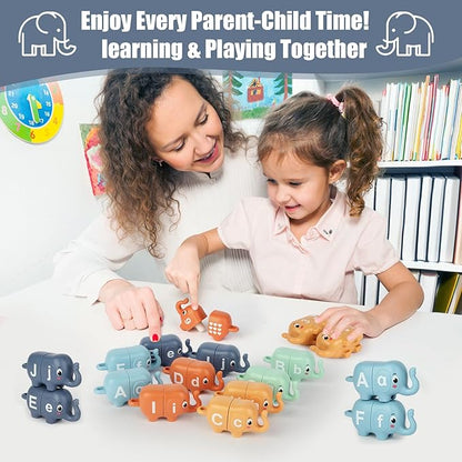 10PCS Elephant Number & Alphabet Learning Toys for Toddlers 2-4, Toddler Preschool Learning Activities, Educational Montessori Toys for 2 Year Old, Double Sided Matching Game 1-10 & A-J