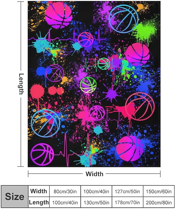 Basketball Throw Blanket - Soft Flannel Sports Basketball Blankets for Girls Boys Kids Basketball Lovers - Warm Basketball Throw Blankets for All Season Lap, Chair, Sofa - 50"x40"