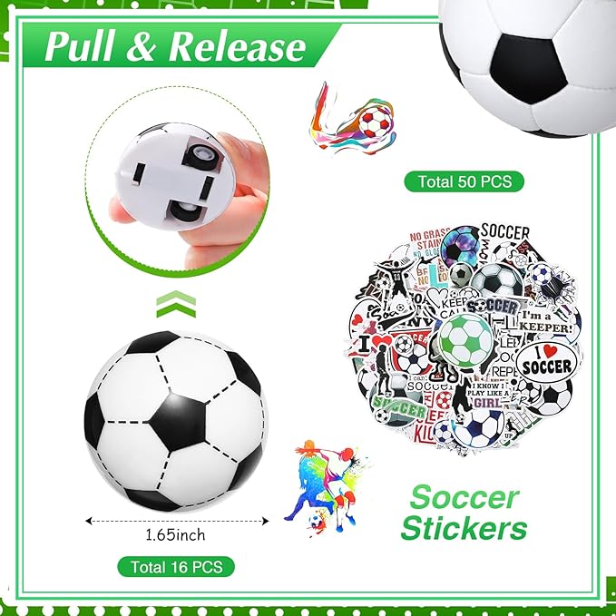 Aoriher 162 Pcs Soccer Party Favors, Soccer Party Gift Goodie Bag Fillers Foam Soccer Balls Tattoo Stickers Keychains Sticker Charm Bracelets Sport Wristband Pull Back Cars for Boy Girl Party Supplies