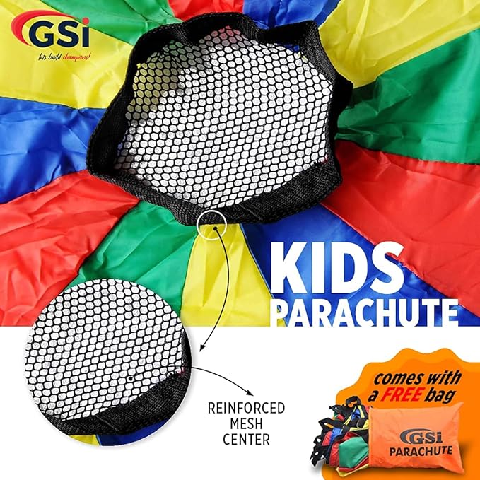 GSi Kids Play Parachute Rainbow Parachute Toy Tent Game for Children Gymnastics Cooperative Play and Outdoor Playground Activities (24 Feet)
