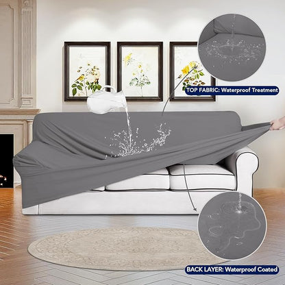 PureFit 100% Dual Waterproof Couch Cover Slipcovers for Couches and Sofas - Stretch Non Slip Fleece Sofa Covers Washable, Leakproof Furniture Protector for Kids, Pets, Dog (Sofa, Light Gray)