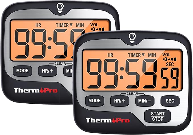ThermoPro TM01(2 Pack) Kitchen Timers for Cooking with Count Up Countdown Timer, Digital Timer for Kids with Touch Backlit, Study Timers for Classroom Teacher Supplies