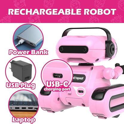 Robot Toys for Girls, Rechargeable Remote Control Toys for Girls 5-7, Kids Toy Robots with Auto-Demo, Recording, Repeat, Flexible Head & Arms, Dance, Music, Gift Ideas for Birthday Xmas – Pink