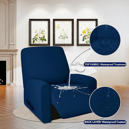 PureFit 100% Dual Waterproof Recliner Cover, Waterproof Couch Cover for Recliner - Stretch Non Slip Fleece Sofa Covers Washable, Leakproof Furniture Protector for Kids, Pets, Dog (Recliner, Navy)