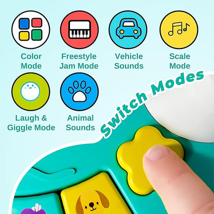 iPlay, iLearn Baby Dinosaur Musical Piano Toy, Infant Tummy Time Music Toy W/ Light Sound, Toddler Sensory Development Learning Activity, Birthday Gift 6 7 8 9 10 12 Month 1 2 3 Year Old Boy Girl Kid