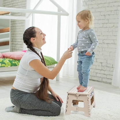 Delxo Folding Step Stool,9 Inch Lightweight Plastic Step Stool,Portable Collapsible Foldable Step Stool Non Slip Folding Stools for Kitchen Bathroom Bedroom in Khaki,1 Pack
