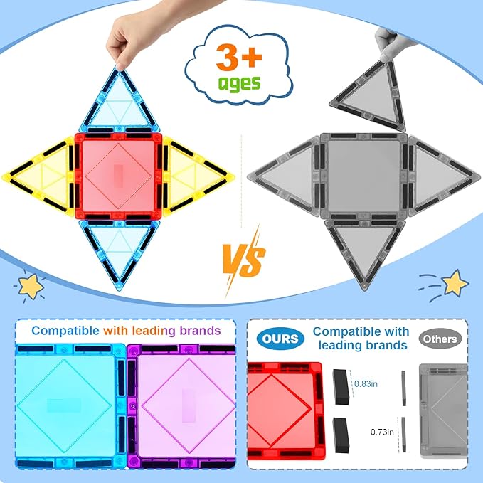 100PCS Magnetic Tiles Kids Toys - Magnetic Building Blocks STEM Magnet Building Set Preschool Learning Magnetic Toys for Kids Ages 3-5 4-8, Sensory Montessori Toys for 3+ Year Old Boys and Girls