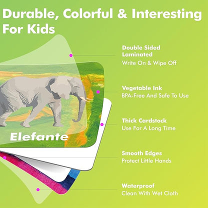 Hebayy 36 Pairs Animal Matching Game, 72PCS Spanish Flashcards 36 Designs Memory Cards Educational Learning Toys for Preschool 4 5 6 Years Old (Each Measures 2” X 2”)