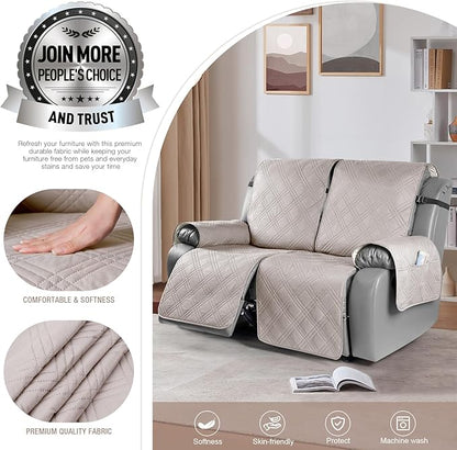 TAOCOCO 100% Waterproof Oversized Loveseat Recliner Cover, Non Slip Split Loveseat Covers for Reclining Loveseat with Elastic Straps for Kids Pets(Oversized 2 Seater, Cream)