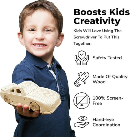 Kraftic Woodworking Building Kit for Kids and Adults, 3 Educational DIY Carpentry Construction Wood Model Kit Toy Projects for Boys and Girls - Build a Wooden Military Jet Race Car and Tractor Trailer