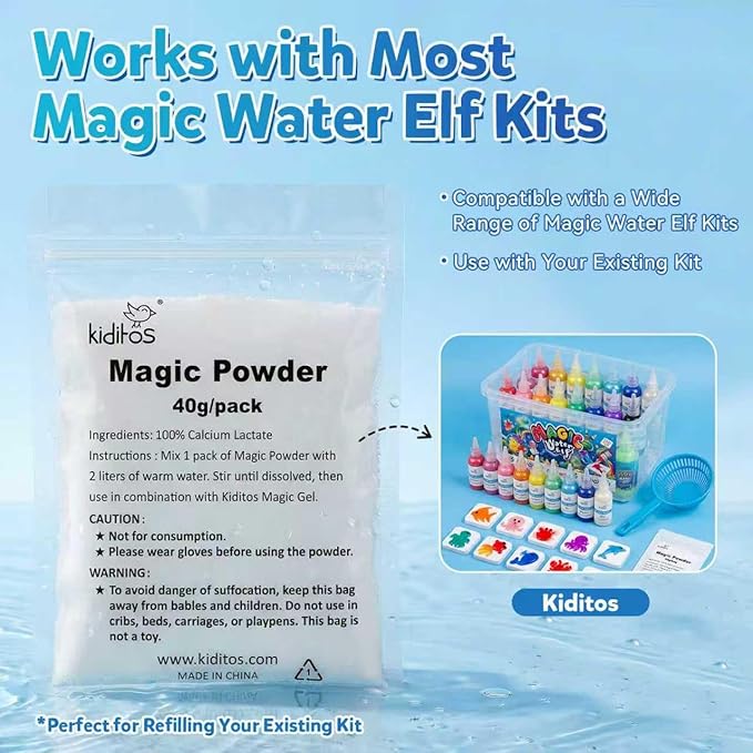 Kiditos Magic Water Elf Powder Refill 5 Packs+Dinosaurs Mold Set