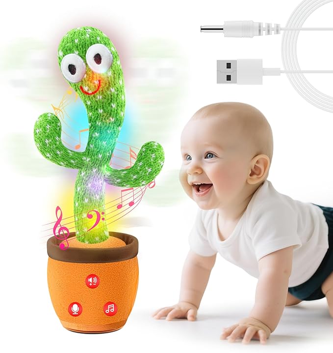 Dancing Talking Cactus Baby Toys, Easter Gifts/Easter Basket Stuffers for Kids, Singing Mimicking Recording Toys Repeats What You Say, Comes with English Songs Talking Musical Toy (Rechargeable)