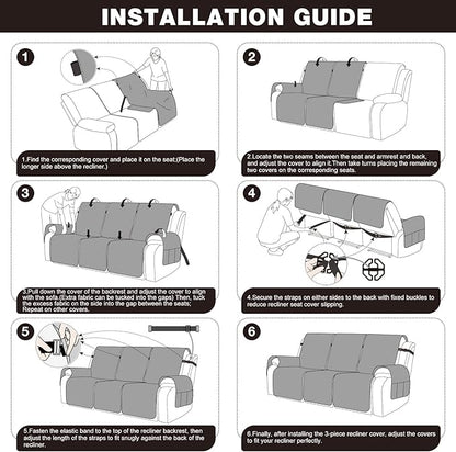 TAOCOCO 100% Waterproof Recliner Sofa Covers 3 Seater, Split Couch Covers for Reclining Couches for Kids Pets, Non Slip Reclining Couch Covers Furniture Protector with Straps(3 Seater, Coffee)