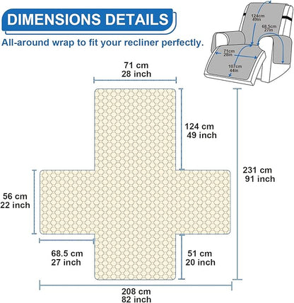 100% Waterproof Recliner Chair Covers That Stay in Place, Non-Slip Recliner Cover with 5 Pockets, Elastic Straps, Washable Reclining Chair Protector for Kids, Pets, Dogs, Chocolate