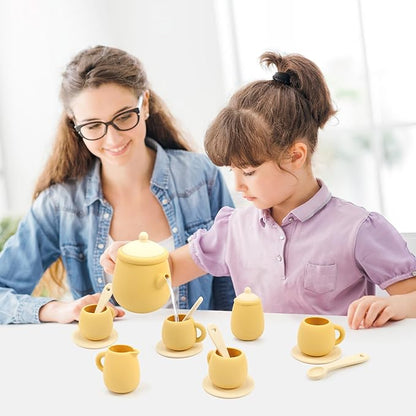 MCGMITT Tea Party Set for Little Girls, 15 Pcs Silicone Tea Set for Kids, Toddler Tea Set with Teapot Tea Cup Coasters Creamer Sugar Bowl Spoon, Pretend Play Toys for 3 4 5 6 Year Old Kids