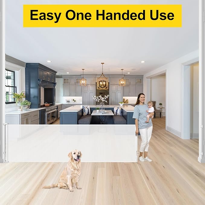 175 Inch Retractable Baby Gates Extra Wide 33" Tall Child Gates for Wide Openings, Large Pet Gates for Dogs Extra Wide Toddler Gates for Large Openings Extra Long Dog Gate for Indoor Outdoor (White)