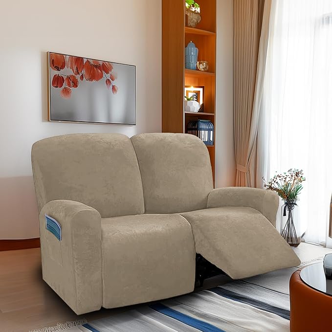NORTHERN BROTHERS Stretchy Recliner Chair Covers, Velvet Recliner Covers, Lazy Boy Chair Cover (Khaki, loveseat)