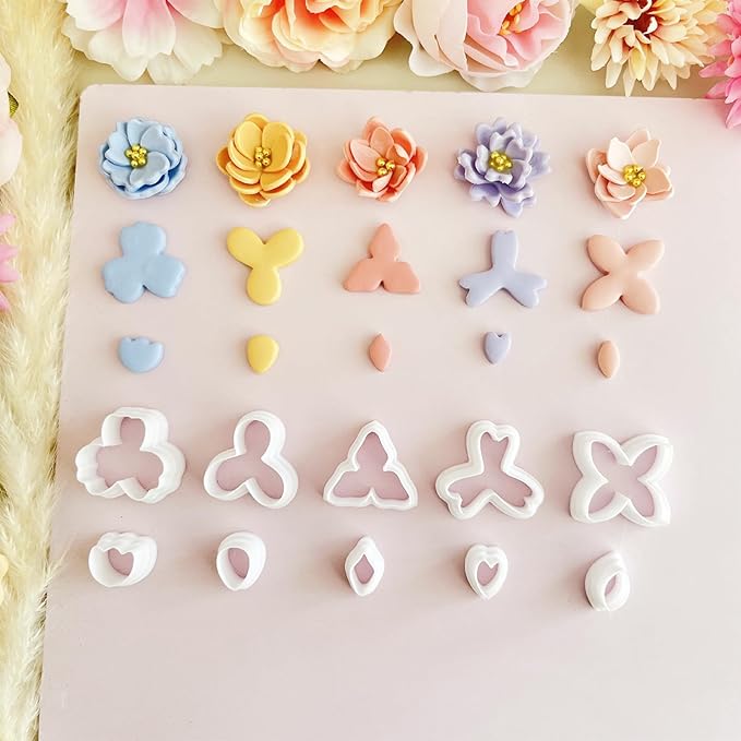 Biutee Flower Polymer Clay Cutters, 10 Shapes Floral & Leaf Micro Clay Cutters, Clay Earring Cutters Mini Floral Clay Cutters Polymer Clay Earring Making Kit for Jewelry Earrings Making DIY Tools