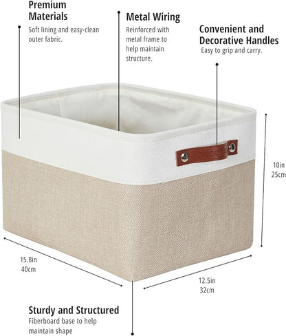 DECOMOMO Storage Baskets for Shelves - Fabric Storage Bins, Linen Closet Organizers and Storage (Beige & White, XL - 3 Pack)